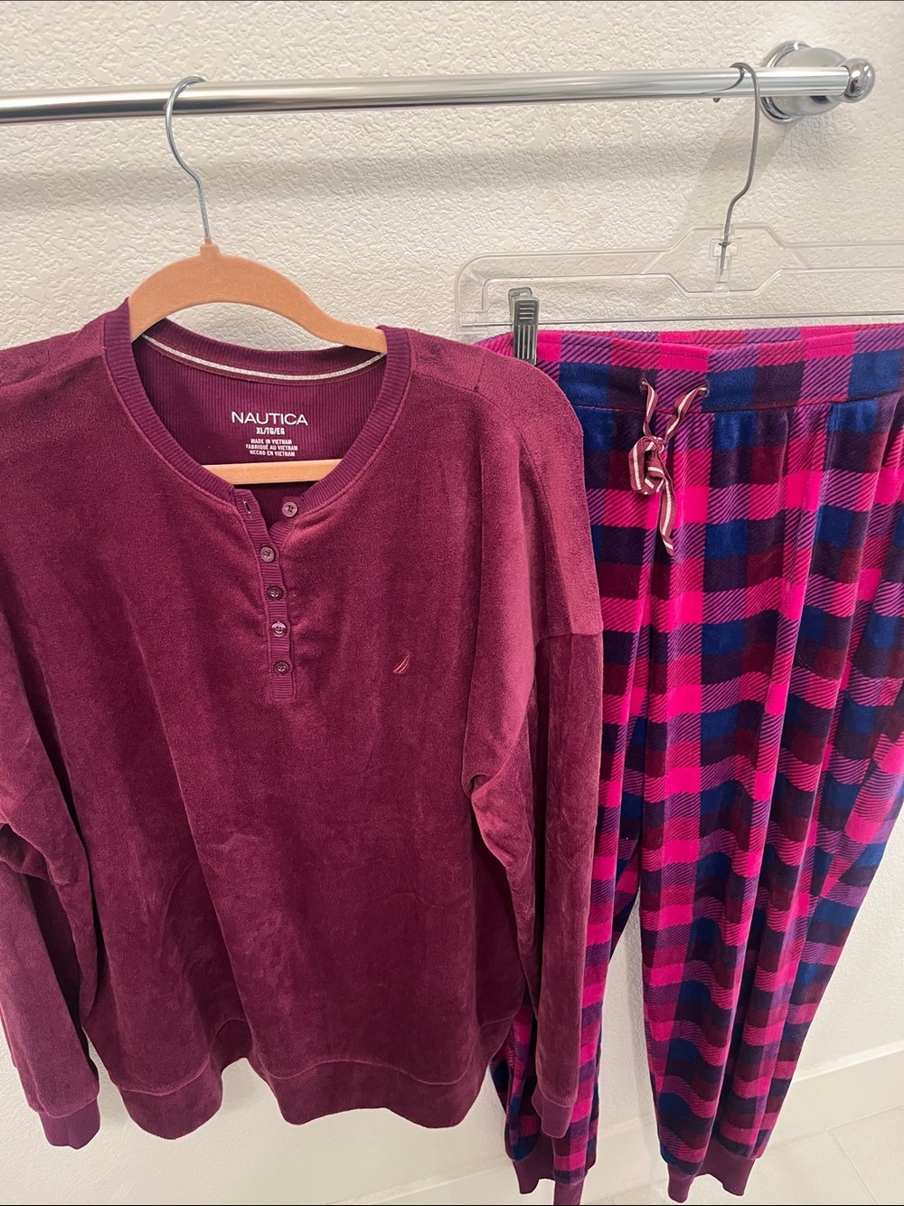 Nautica Fleece XL Burgundy Henley & Plaid Pajama Set